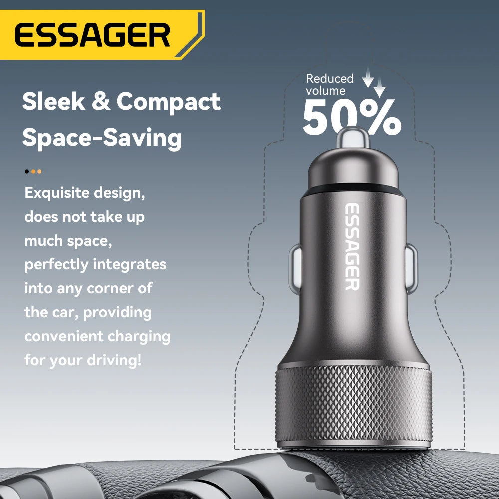 Essager USB C Car Charger 45W 2 Ports PD3.0 QC3.0 Digital Di