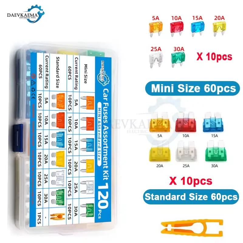 120-300Car Fuse Assortment Kit Blade Fuses Automotive Standard & Micro & Mini Fuse with Fuse Puller for Truck Boat RV Car Fuses