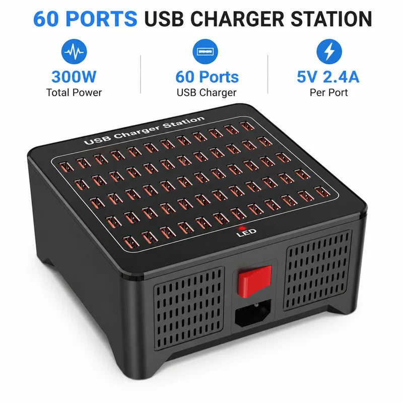 300W Universal Multi USB Charger Station 60 Ports Fast Charging Carregador for iPad iPhone 11 12 13 Pro Max Samsung Tablet 충전기