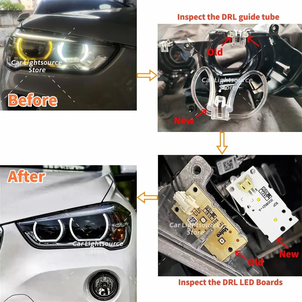 DRL LED Boards For BMW X1 F48 F49 2016-19 Headlight Tube Bar Angel Eye Light Guide Plate Daytime Running