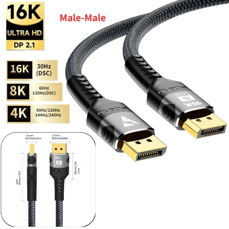 DisplayPort to DisplayPort Cable DP to DP Cable Supports 8K 60Hz 4K 240Hz Compatible For Monitor / Projector / HDTV