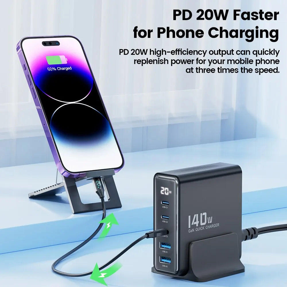 Toocki 140W GaN USB Charger 5in1 Desktop Fast Charge USB Typ