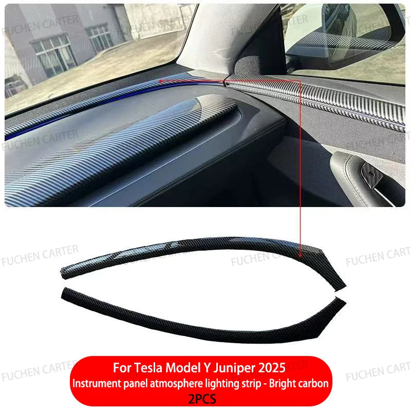 For Tesla New Model Y Juniper 2025 Instrument ambient light decorative strip ABS Carbon Fiber Texture Car Interior Accessories