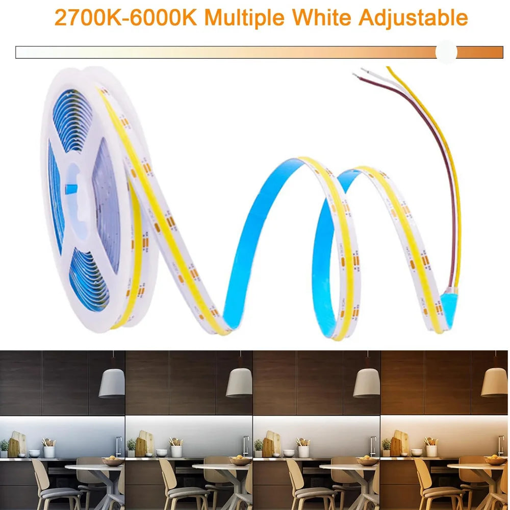 DC24V 2700K-6500K CCT COB FOB LED Strip Light 608LEDs/M Dimm