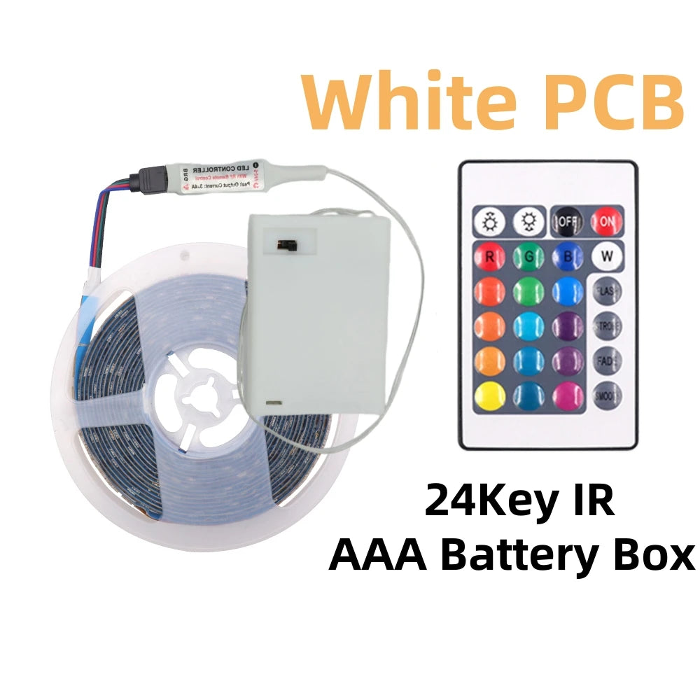 Battery Powed RGB LED Strip DC5V 5050 30LEDs/m IP21/IP65 With 3/17/24key IR RF Remote Ribbon Tape for TV Backlight Room Decor