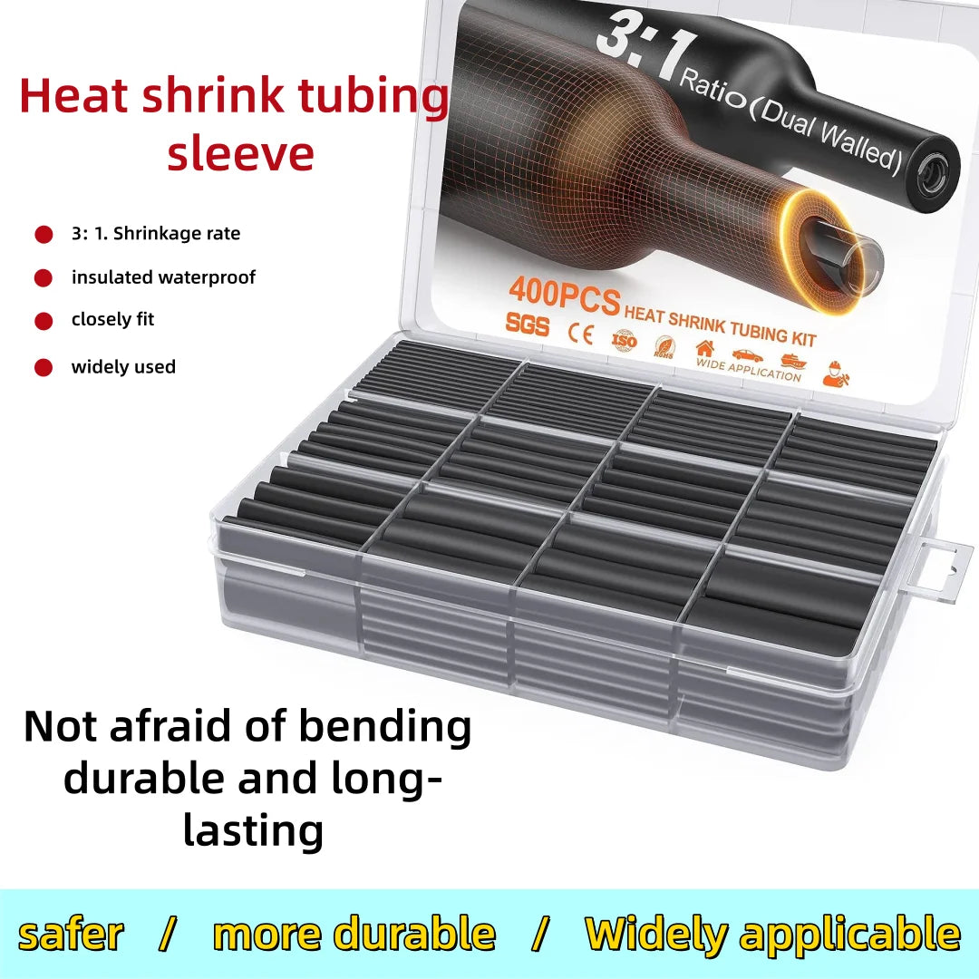 Universal 400 Piece Heat Shrink Tubing Kit -3 1 Adhesive Bac