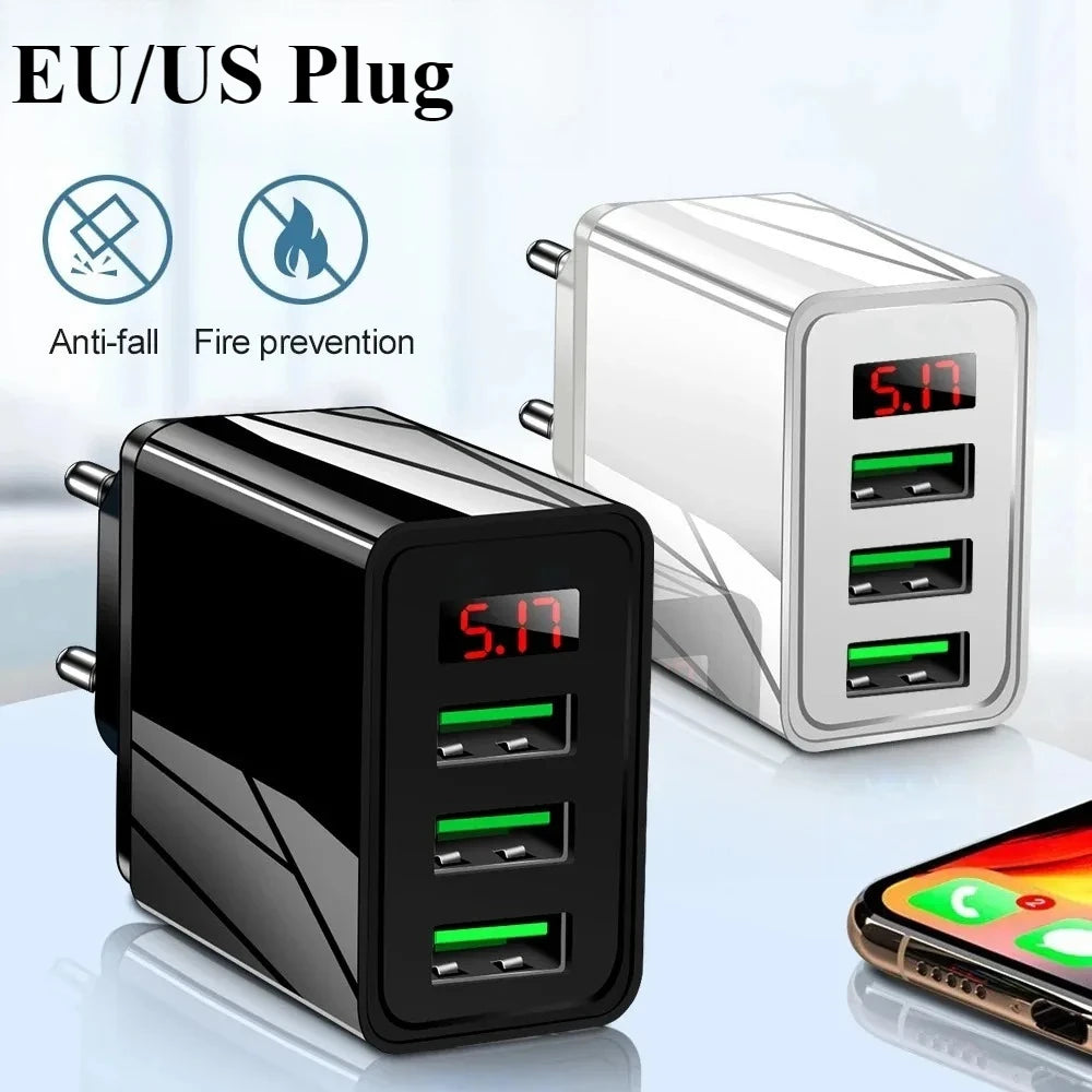 USB Charger 3 Ports Quick Fast Charging Wall Adapter with LE