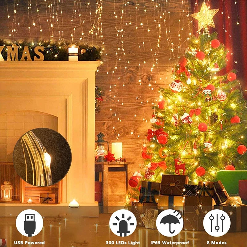 3M LED Lights String Fairy Decoration USB Holiday Curtain Ga