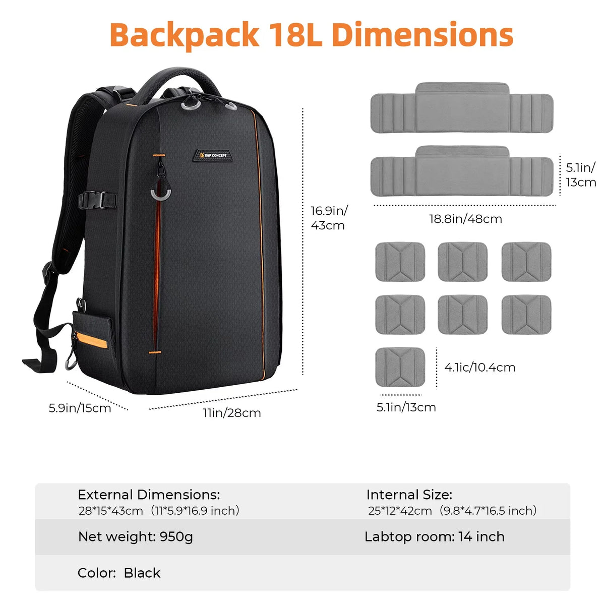 K&F CONCEPT 18L/10L Photography Camera Backpack Lightweight 
