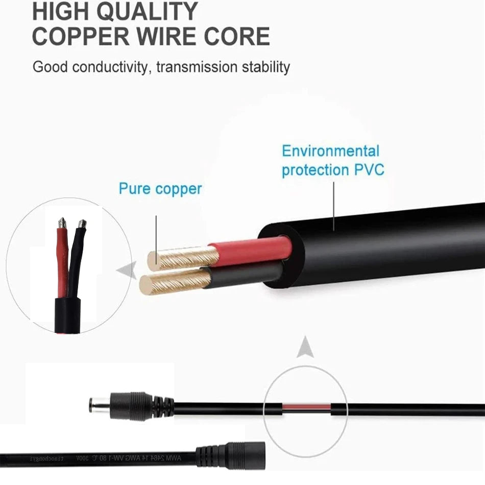 16AWG 2PIN 5.5x2.1mm / 5.5X2.5mm Power Plug DC Male Female C