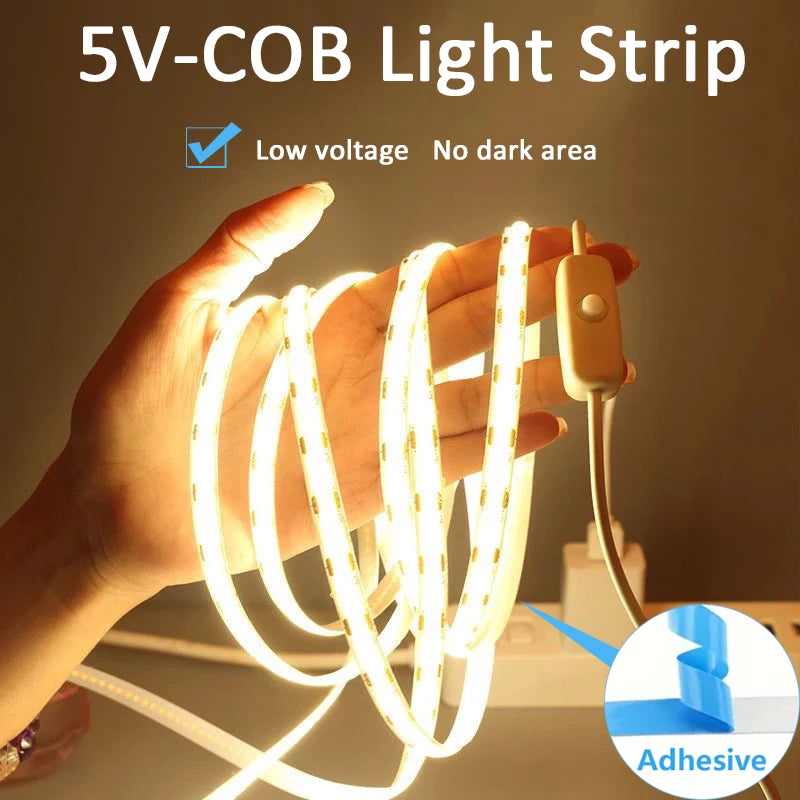USB LED Strip Lights 5V 320LEDs/M Warm White COB LED Strip F