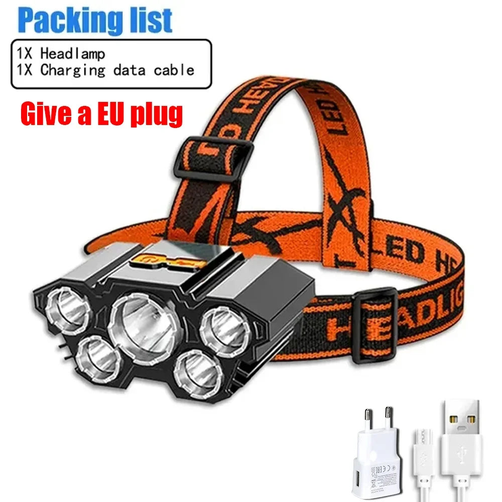 Multifunctional 8 LED Headlamp USB Rechargeable 8 Modes Headlight Lamps Flashlight COB Headlights Waterproof for Camping Fishing