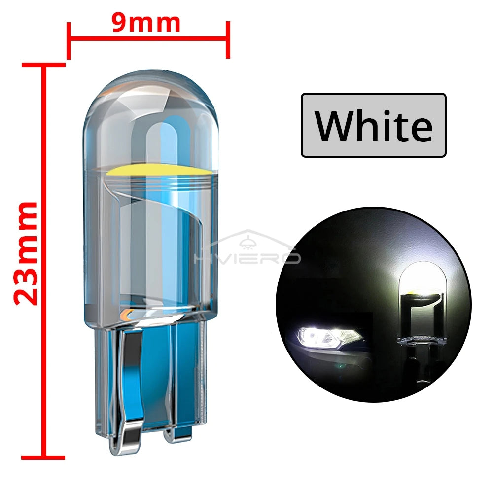 10Pcs Glass Wedge License Plate Lamp Cob LED Car Bulbs T10 W5W 194 Dome Light White Auto Interior Reading Running Parking Backup