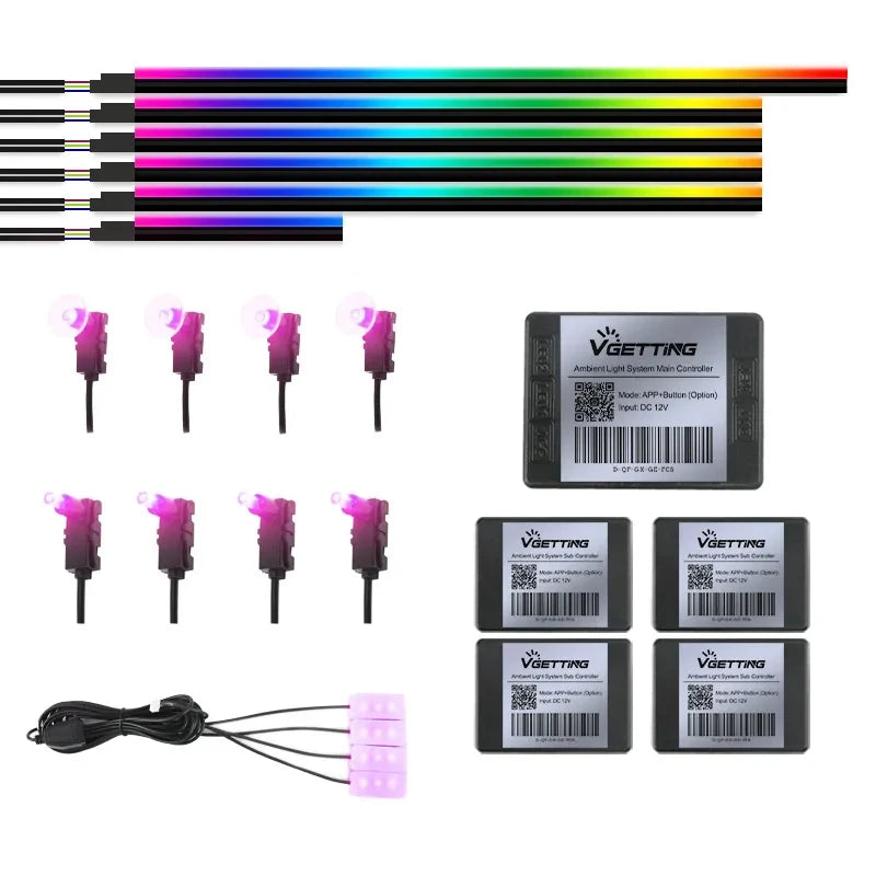 22 In 1 Full Color Streamer Car Ambient Lights RGB 64 Color 