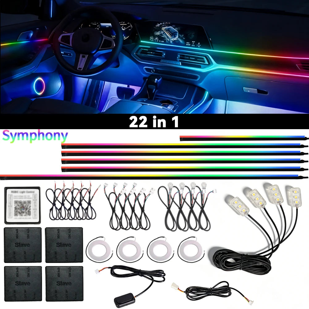 Led Car Ambient Lights 213 64 Color Symphony Streamer Bluetooth Rainbow Interior Acrylic Led RGB Strips Auto Atmosphere Lamp Kit