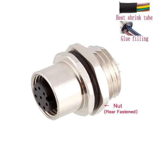 30cm Wires M12 Male Front Female Back Panel Mount Connector 2 3 4 5 6 8 12 17 Pin A B C D Code Type PG9 Hole Solder Single Wires