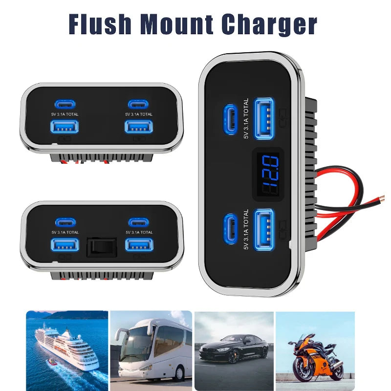 12/24V QC3.0 PD Car Charger Socket Quick Charge Dual USB Dua