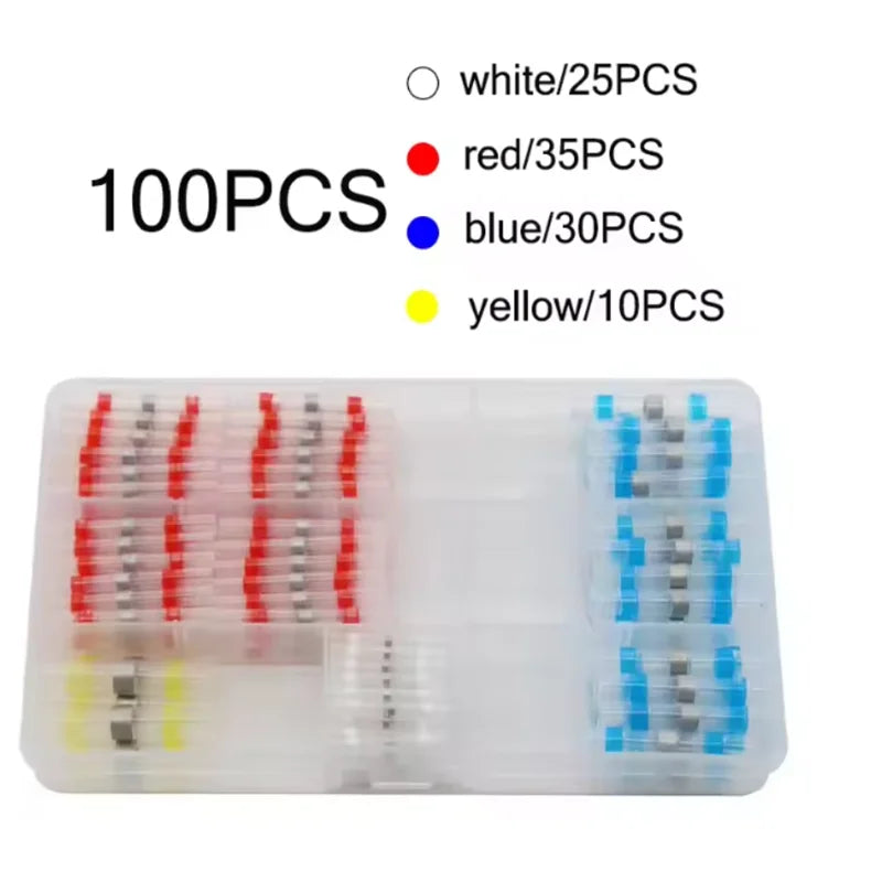 50-500PCS Waterproof Heat Shrink Solder Seal Wire Connectors 26-10 AWG Adhesive Butt Splice Terminal Kit for Cable Repair