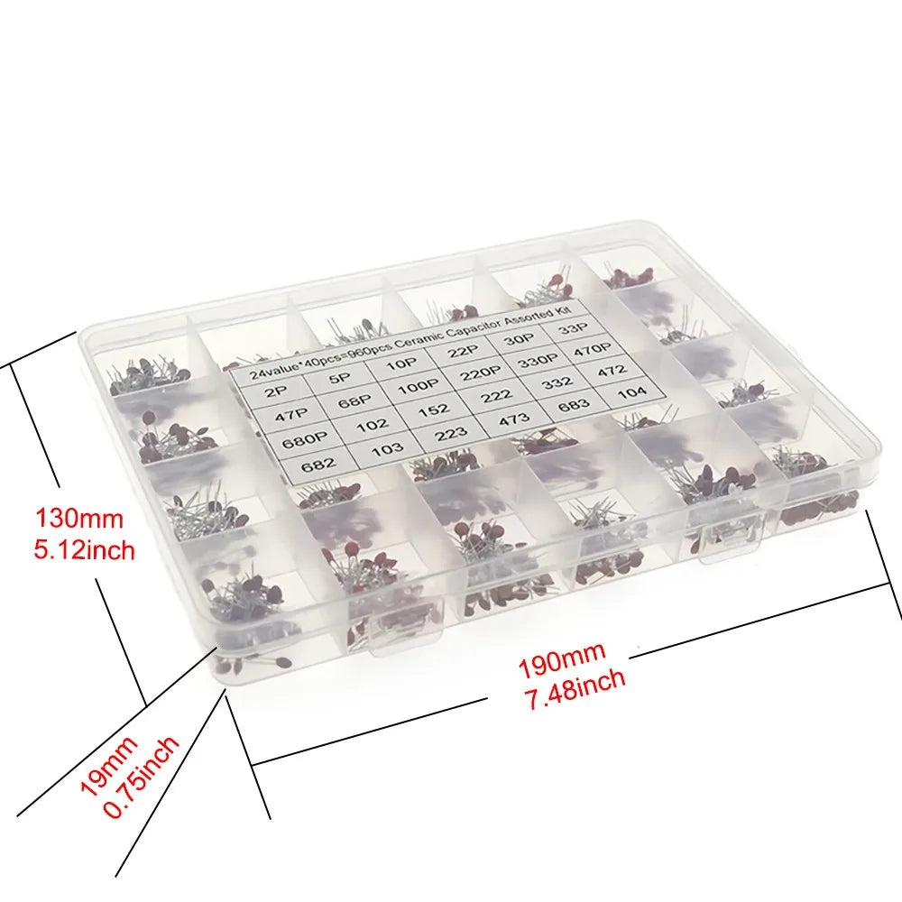 300pcs/960pcs Ceramic Capacitor Set 2pF-0.1uF Electronic Com