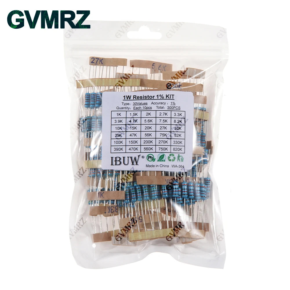 1/4W 1/2W 1W 2W 3W Resistance Set 1% Metal Film Resistor Assortment Kit 1K 820K 0.1R 750R 10K