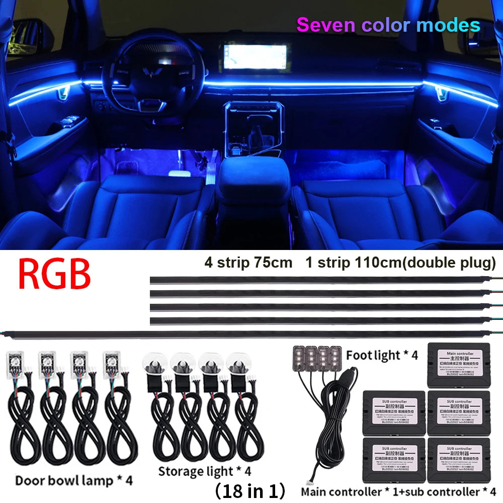 Newest LED Hidden Car Ambient Light Interior Matt Black Hidden Acrylic Strip Atmosphere RGB 64 Full Color Streamer Symphony Lamp