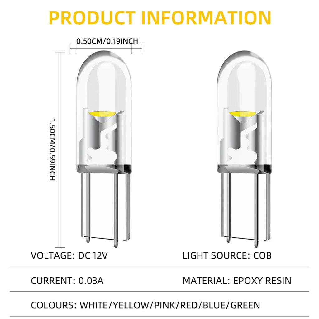 10/20/100pcs T5 T4.2 T3 Led W3W w1.2w W5W Car Interior Light