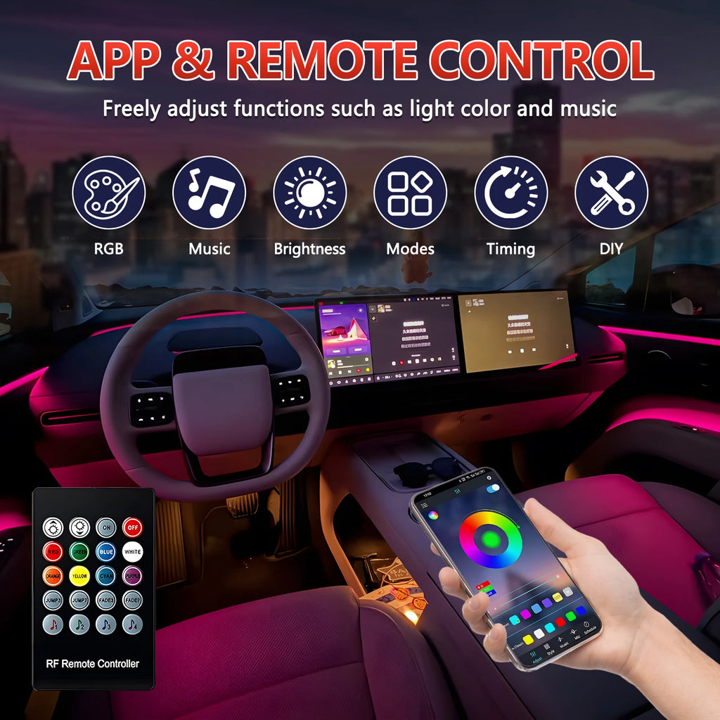 RGB Car Interior Ambient Light Kit APP & Remote Control Flex