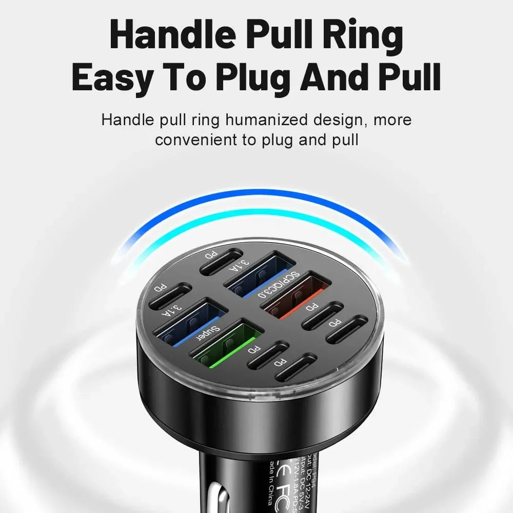 350W 10 Ports Car Charger Fast Charging PD QC3.0 USB C Car P