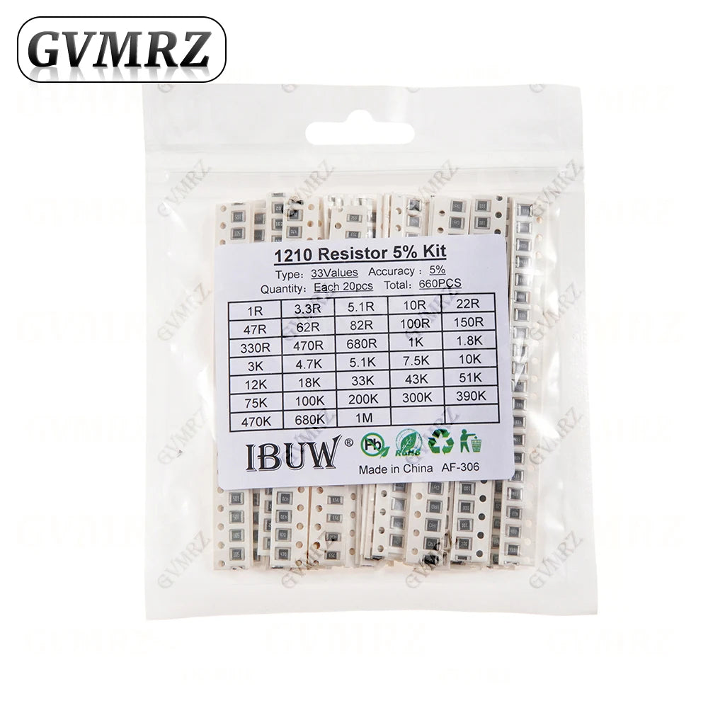 0201 0402 0603 0805 1206 1% 5% SMD Resistor Assorted Kit 1R-1M 10K 100K 1K 100R Resistance Set DIY 1R00 0R82 0R47 0R33