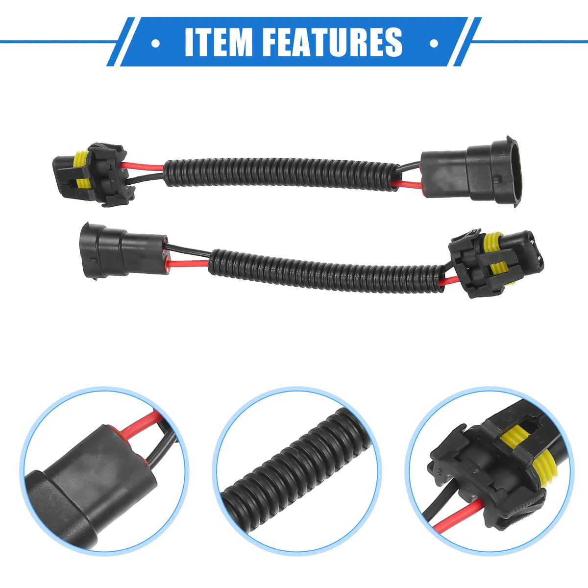UXCELL 2Pcs H8 H9 H11 Male to 9006 HB4 Female Extension Conv