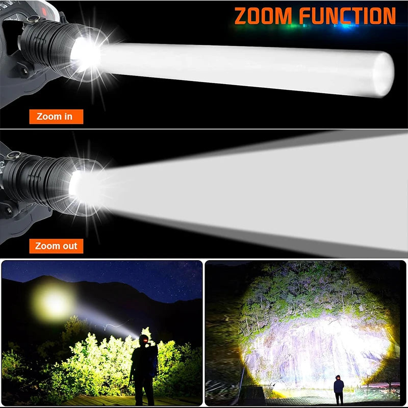 Powerful LED Headlamp Rechargeable Telescopic Zoomable Headl