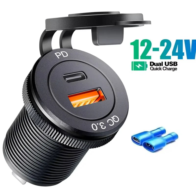 12V/24V usb socket quick charge 3 0 USB Outlet USB C Car Charger Socket 12V/24V 3USB Socket PD3.0 and QC3.0 Car USB Port