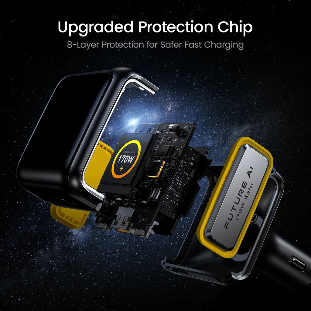 AOHI THE FUTURE Car Charger AI PD GAN+ 170W 3-Port LED Displ