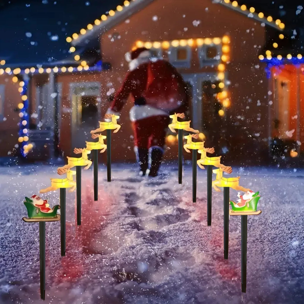 5Pcs/Set Solar Christmas Santa Claus&Deer Pathway Lights wit