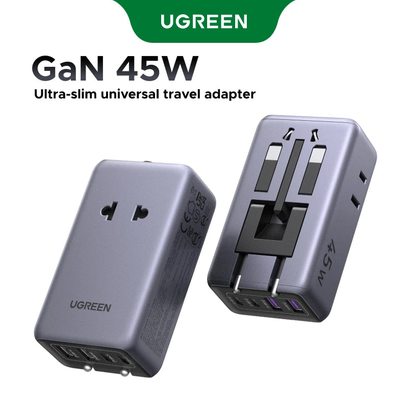UGREEN GaN 45W Universal Travel Adapter Worldwide With 2 Typ