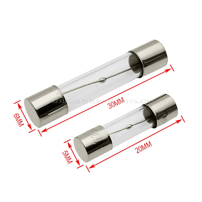10PCS 5 20/6 30MM Slow-Blow Glass Tube Fuse T0.5A 1A 1.25A 1