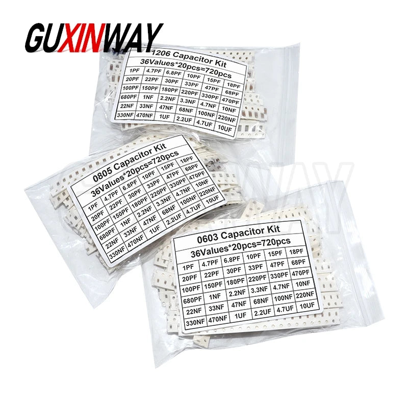 16/36Values 1206 0805 0603 SMD 1pF-10uF 22PF 47PF 22NF 100NF