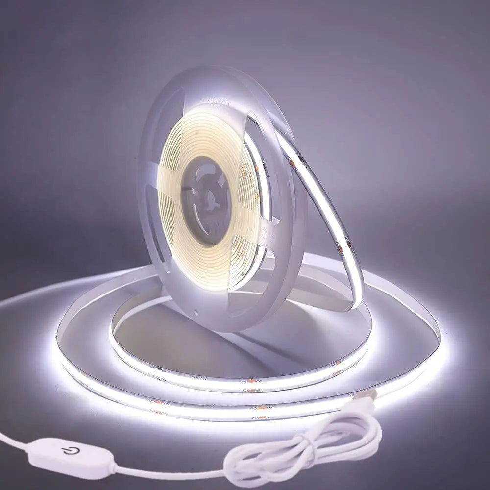 LED COB Light Strip Touch Dimmer Flexible Diode Tape 5V USB Linear Indoor Lighting Lamp Room DIY TV Mirror Backlight Wall Decor