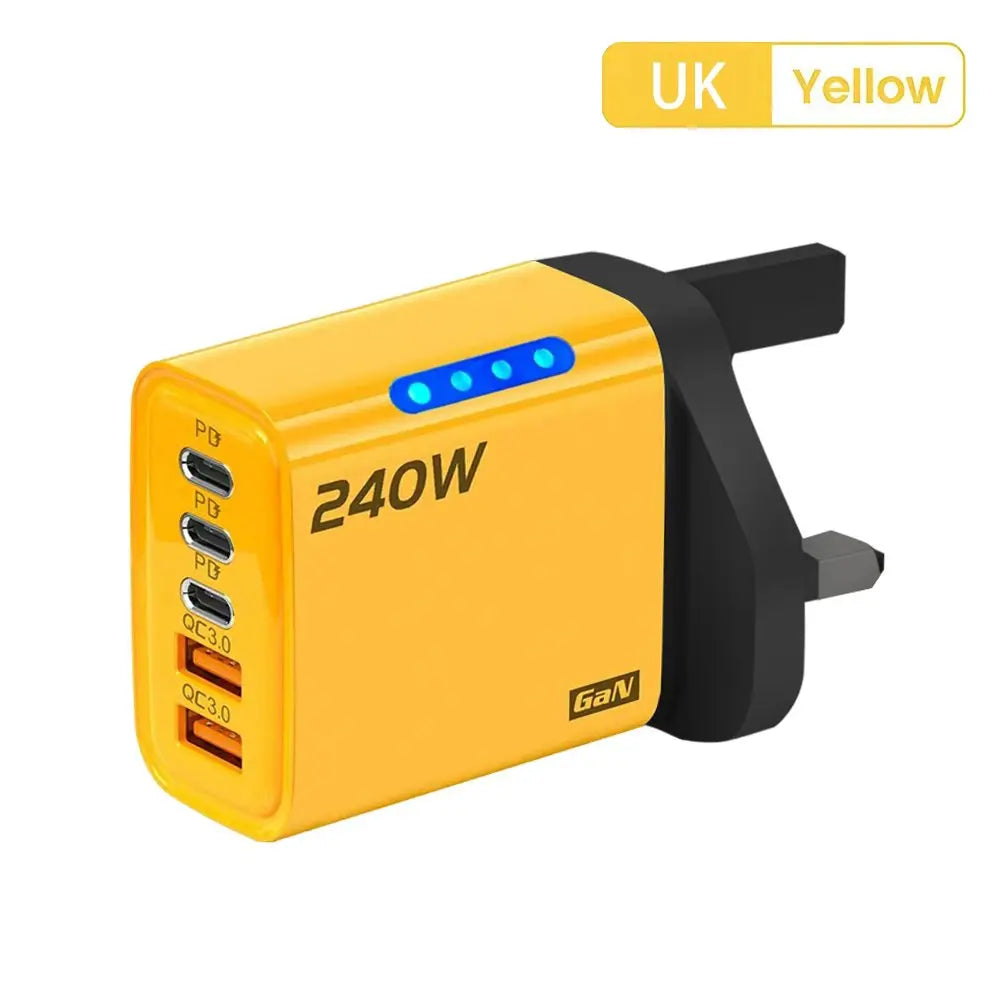 240W GaN 5 in 1 Fast Charging Phone Charger USB C Charger Power Adapter Type C EU/US Plug Wall Charger For iPhone Samsung Xiaomi