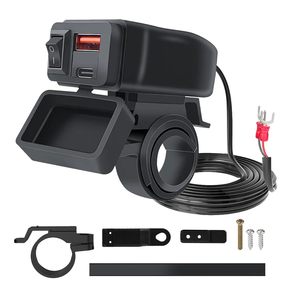 100W Motorcycle Vehicle-Mounted Charger Waterproof Adapter 12V Phone USB PD Ports Quick Charge 3.0 With Voltmeter Moto Accessory