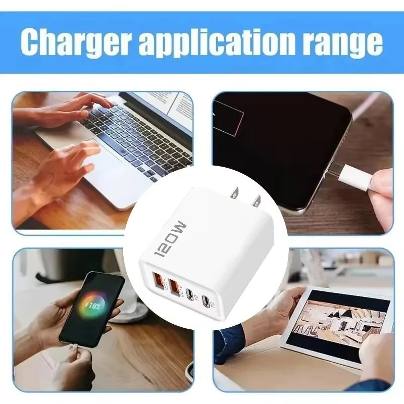PD 120W 4 Ports USB C Charger Quick Charge 3.0 Type C USB Ph