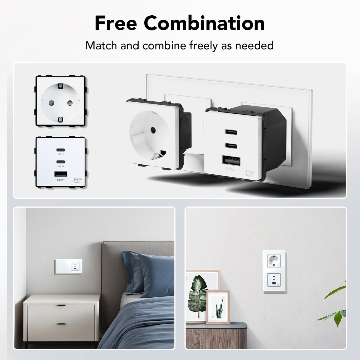BSEED GaN3 Universal Socket 65W PD Fast Charge Port USB Type
