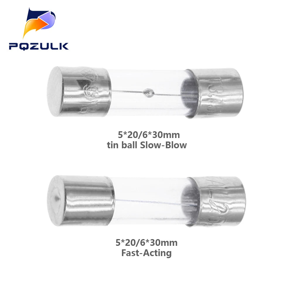 Slow Blow Glass Tube Fuse 5x20MM 6X30MM 0.5A 1A 2A 3A 4A 5A 