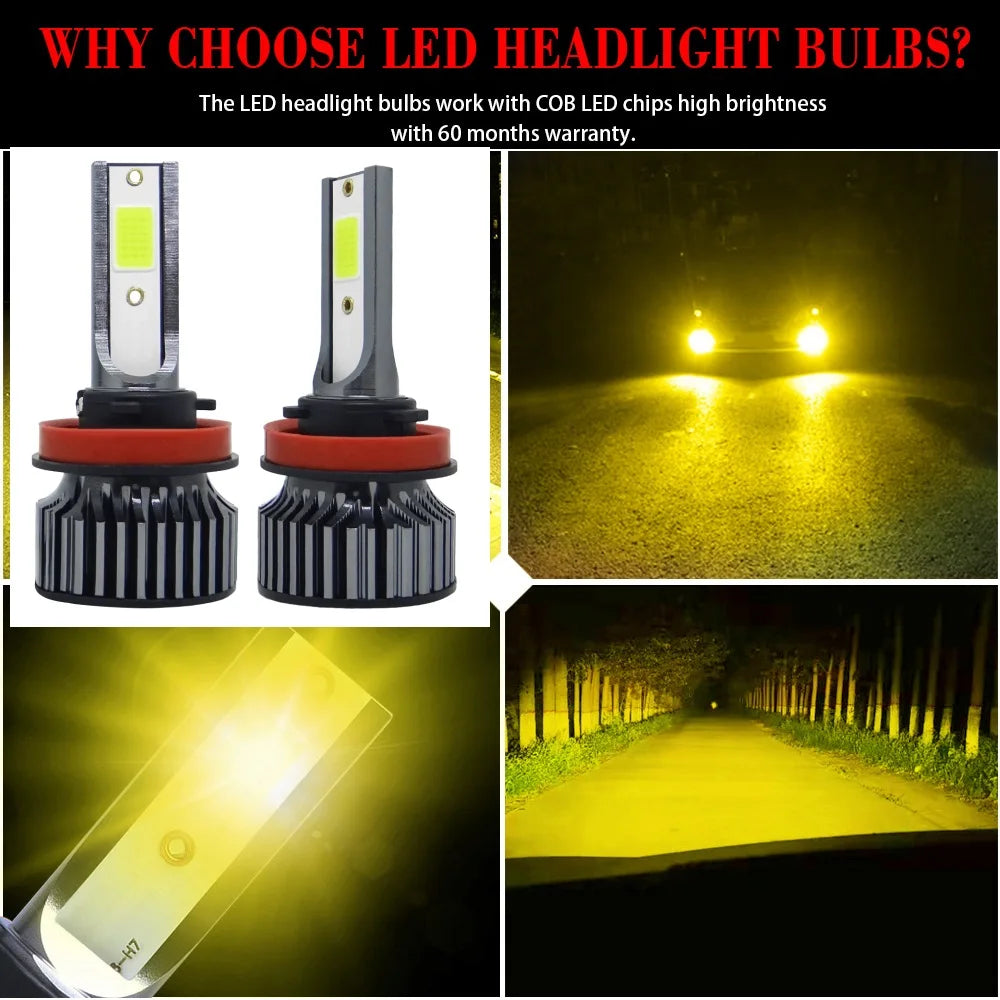 72W 16000LM Car Headlight H4 H7 H1 LED H11 H8 H9 H27 881 Blue 6000K Lemon Green Auto Fog Light H3 9005 HB3 9006 12V LED Bulb F2C