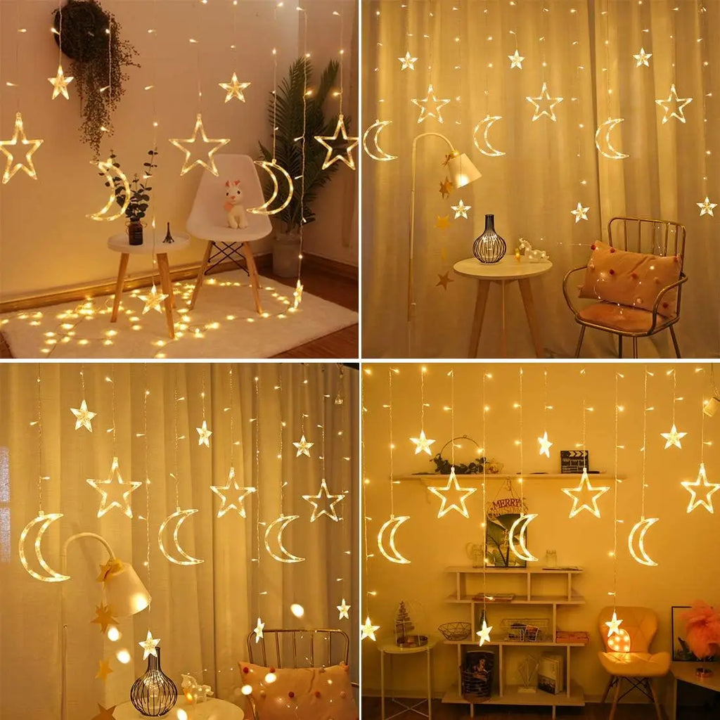 Star Moon String Light Battery Power Christmas Garland Fairy