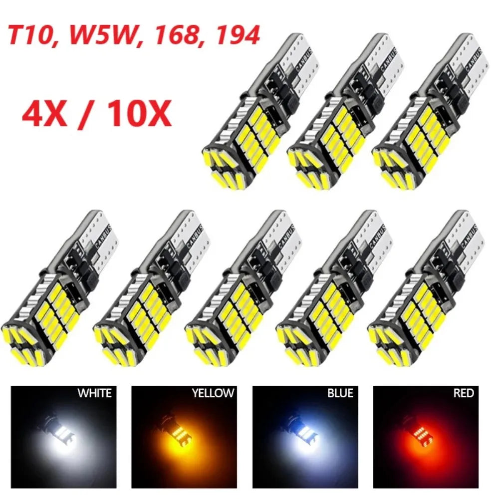 4/10 PCS Super Bright T10 W5W LED Bulbs Canbus 12V/24V Yello