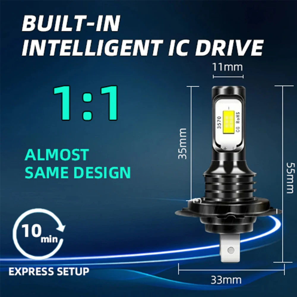 2PCS Motorcycle H7 LED Headlight Bulbs 45w Upgrade Moto Lamp