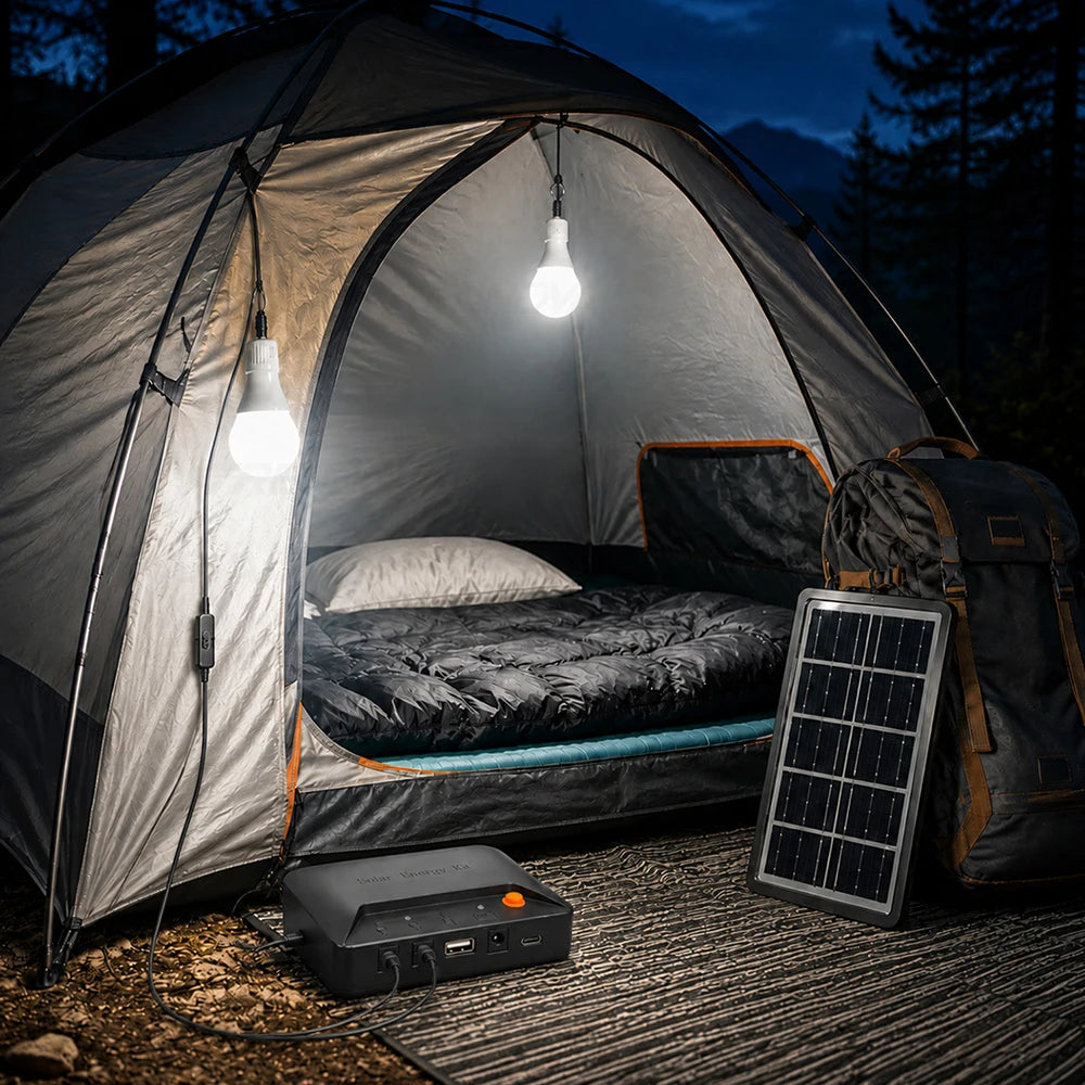 Camp Emergency Home Lighting Solar Panel Kit Portable Dual L