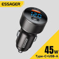 Essager USB C Car Charger 45W 2 Ports PD3.0 QC3.0 Digital Di