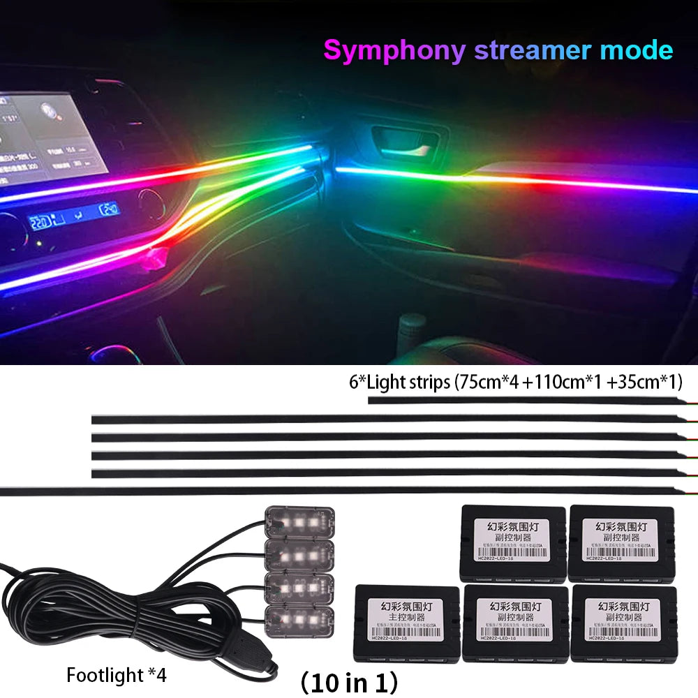Newest LED Hidden Car Ambient Light Interior Matt Black Hidden Acrylic Strip Atmosphere RGB 64 Full Color Streamer Symphony Lamp